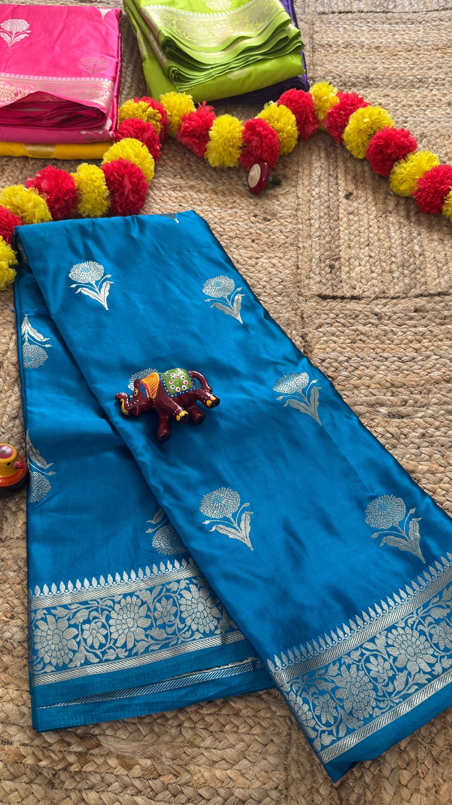 Satin Silk Saree - Blue with Zari Boarder