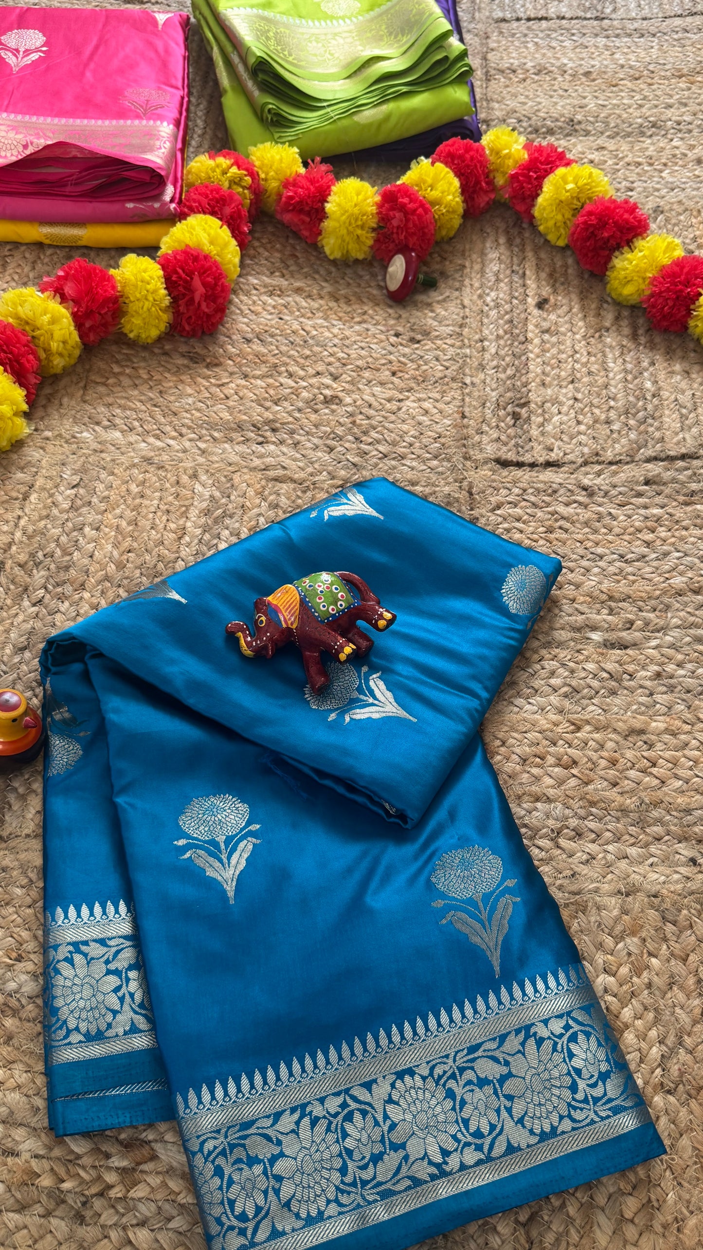 Satin Silk Saree - Blue with Zari Boarder