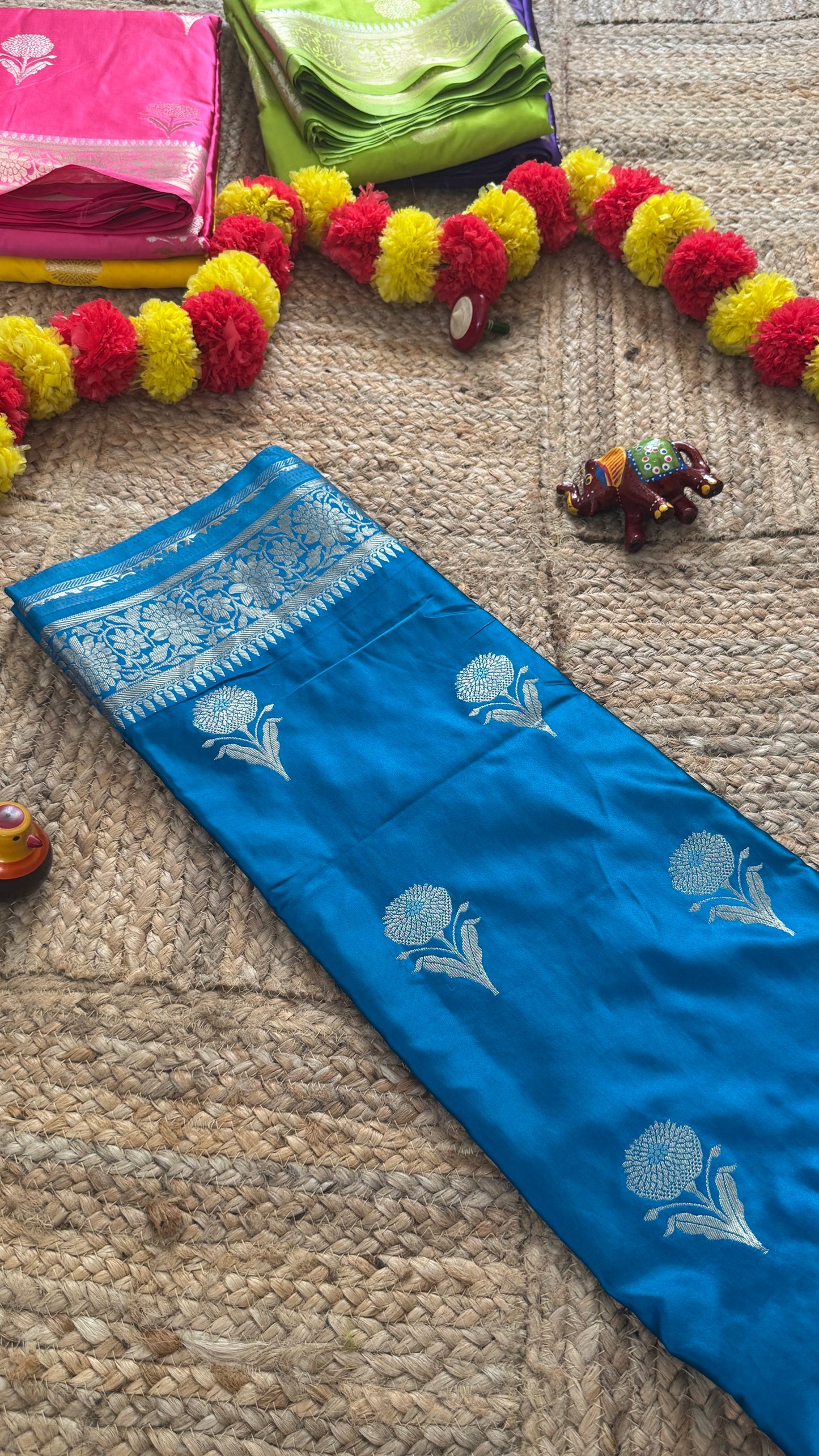Satin Silk Saree - Blue with Zari Boarder