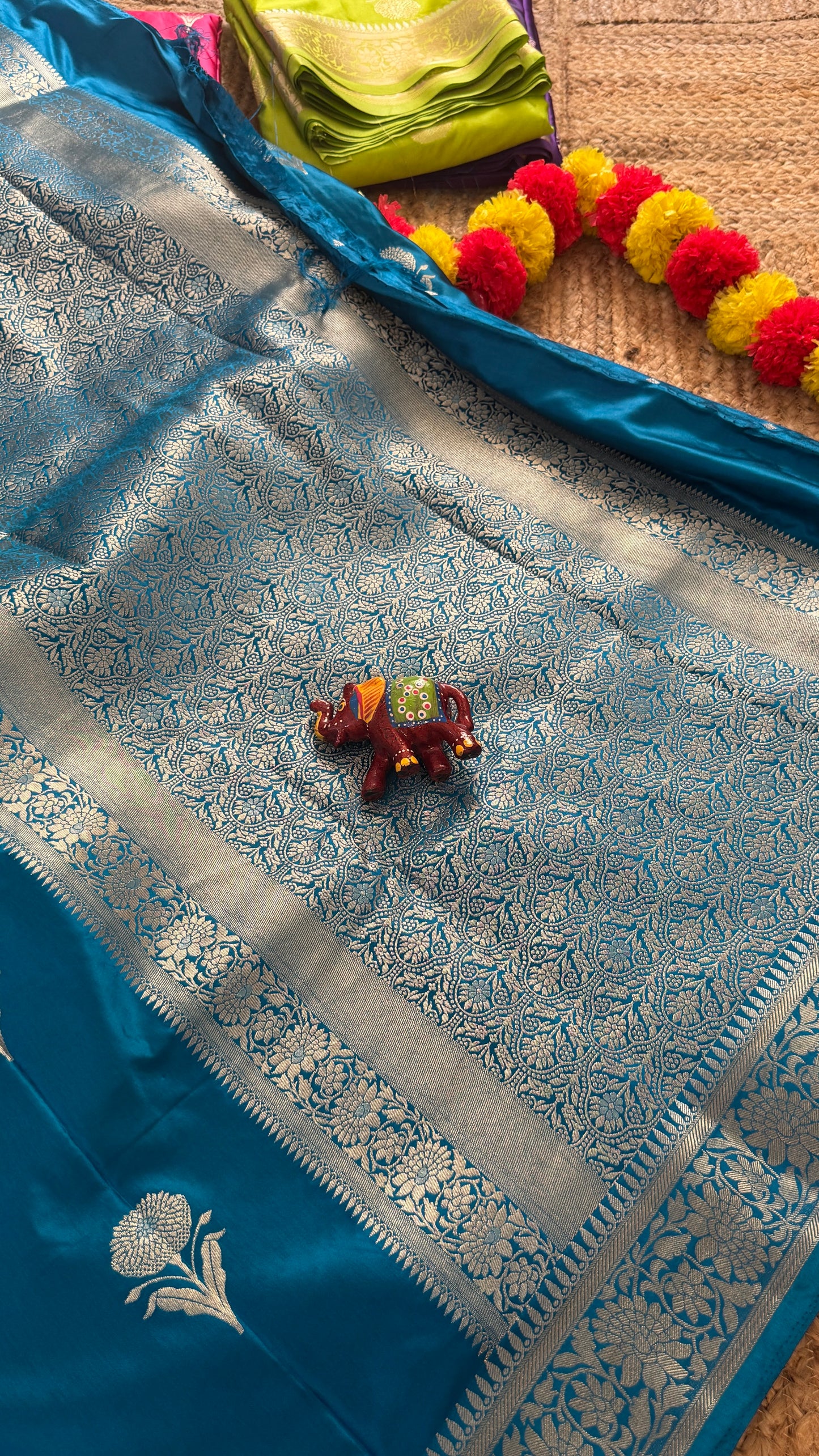 Satin Silk Saree - Blue with Zari Boarder