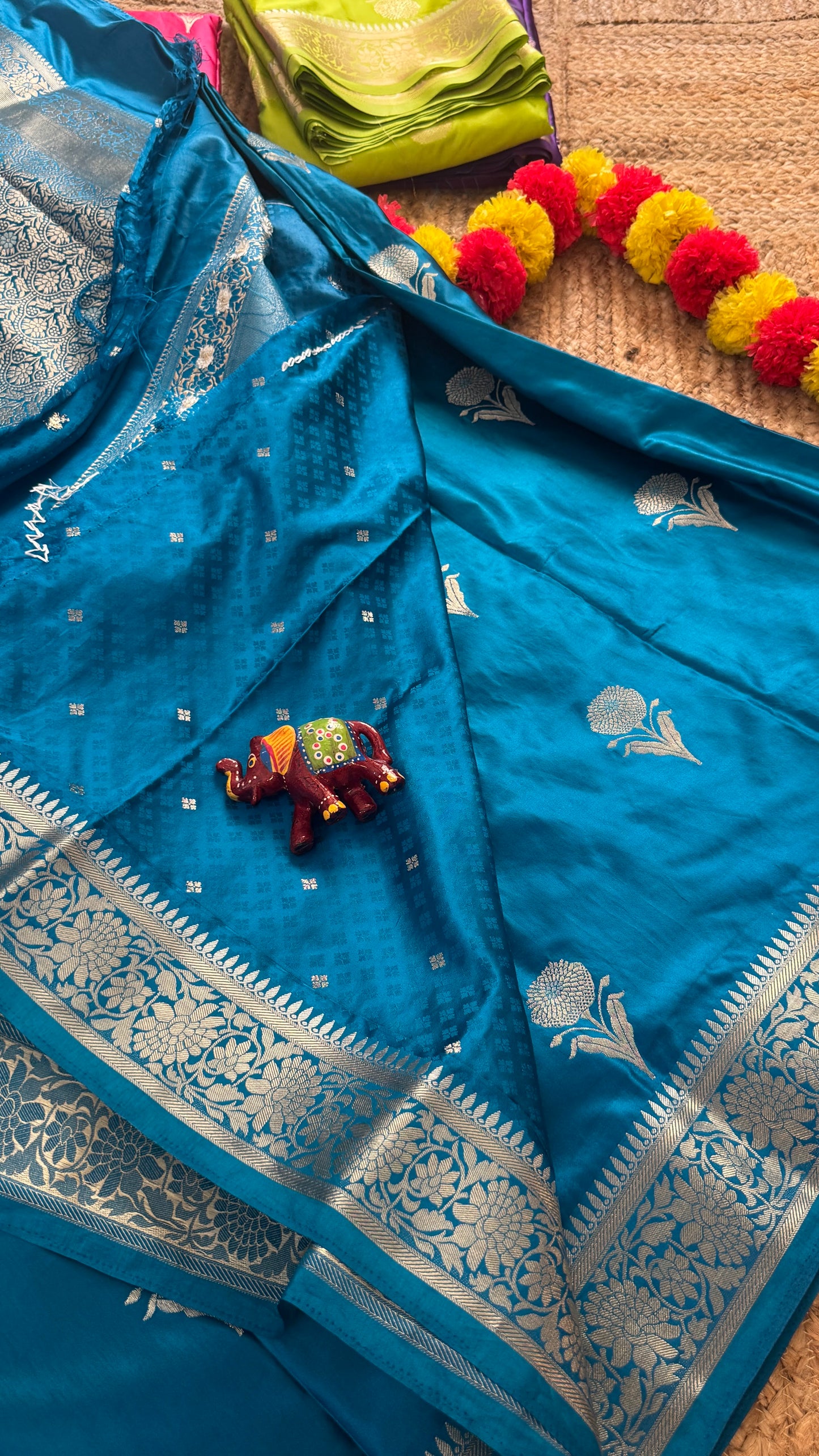 Satin Silk Saree - Blue with Zari Boarder