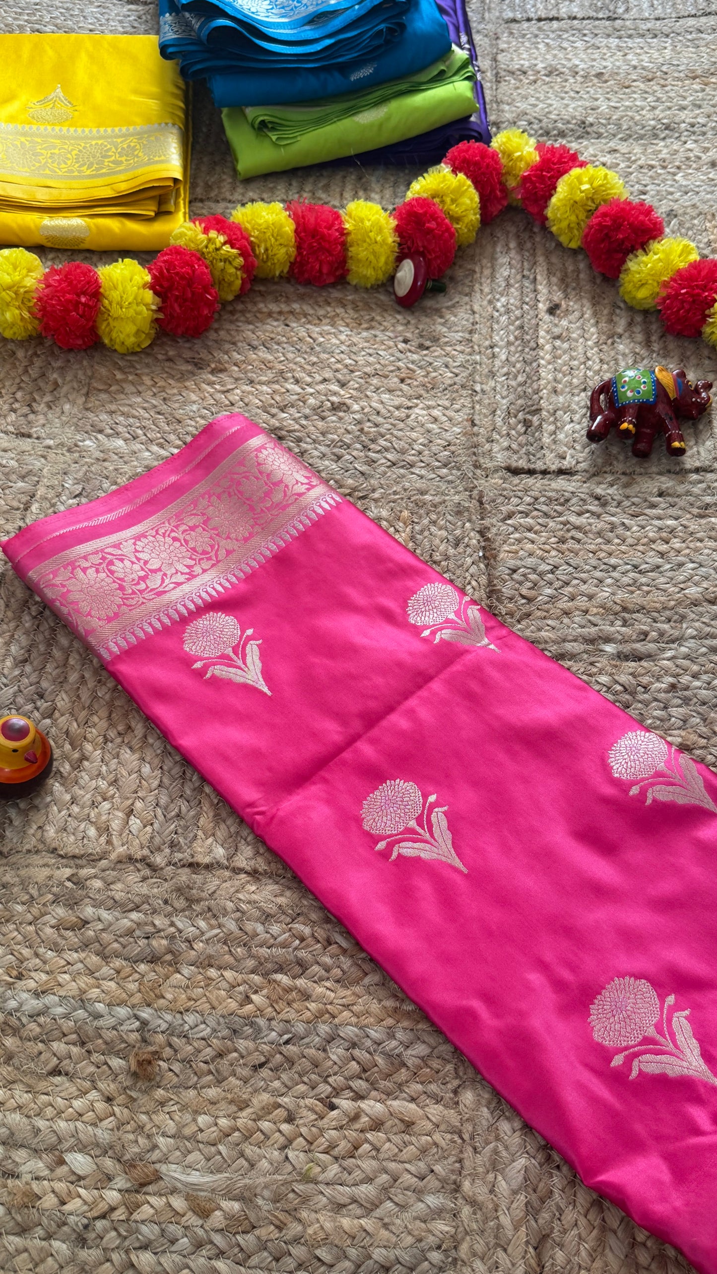 Satin Silk Saree - Peach with Zari Boarder