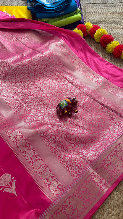 Satin Silk Saree - Peach with Zari Boarder