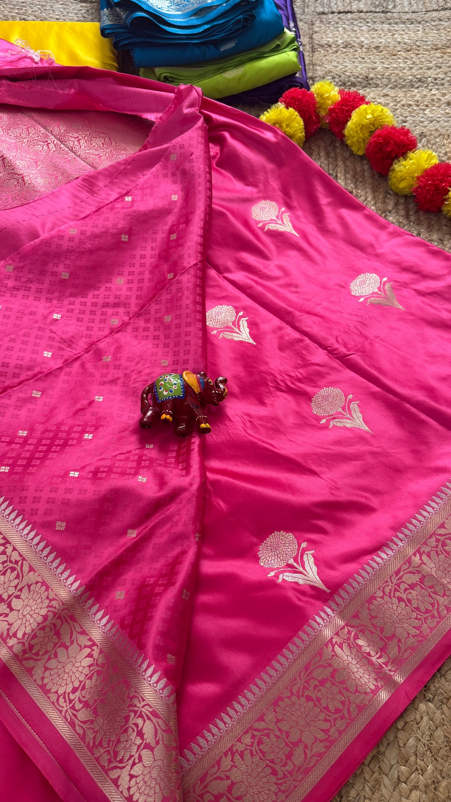 Satin Silk Saree - Peach with Zari Boarder