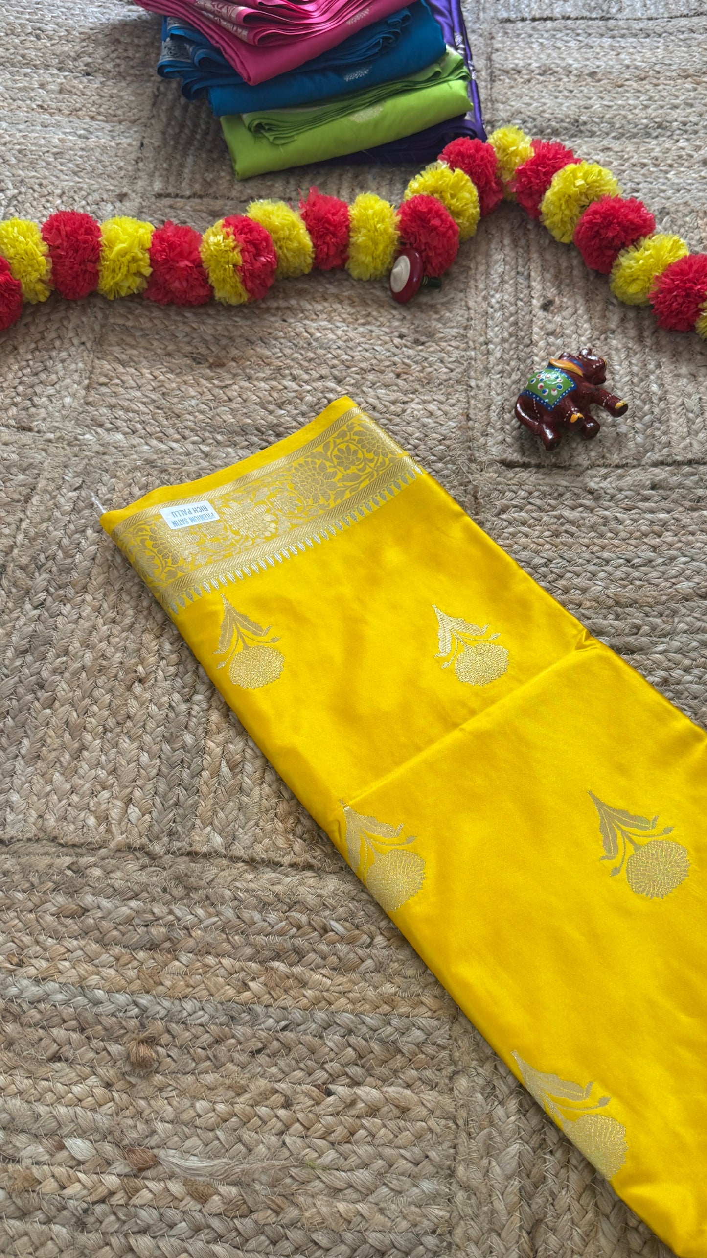Satin Silk Saree - Yellow with Zari Boarder
