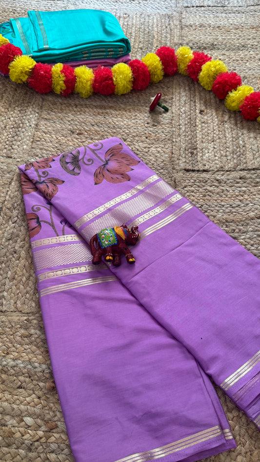 Semi Silk Kalamkari Print Saree  - Light Purple