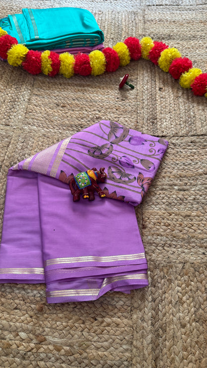 Semi Silk Kalamkari Print Saree  - Light Purple