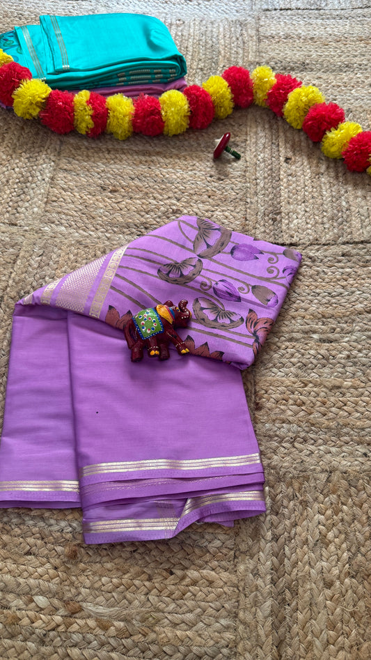 Semi Silk Kalamkari Print Saree  - Light Purple