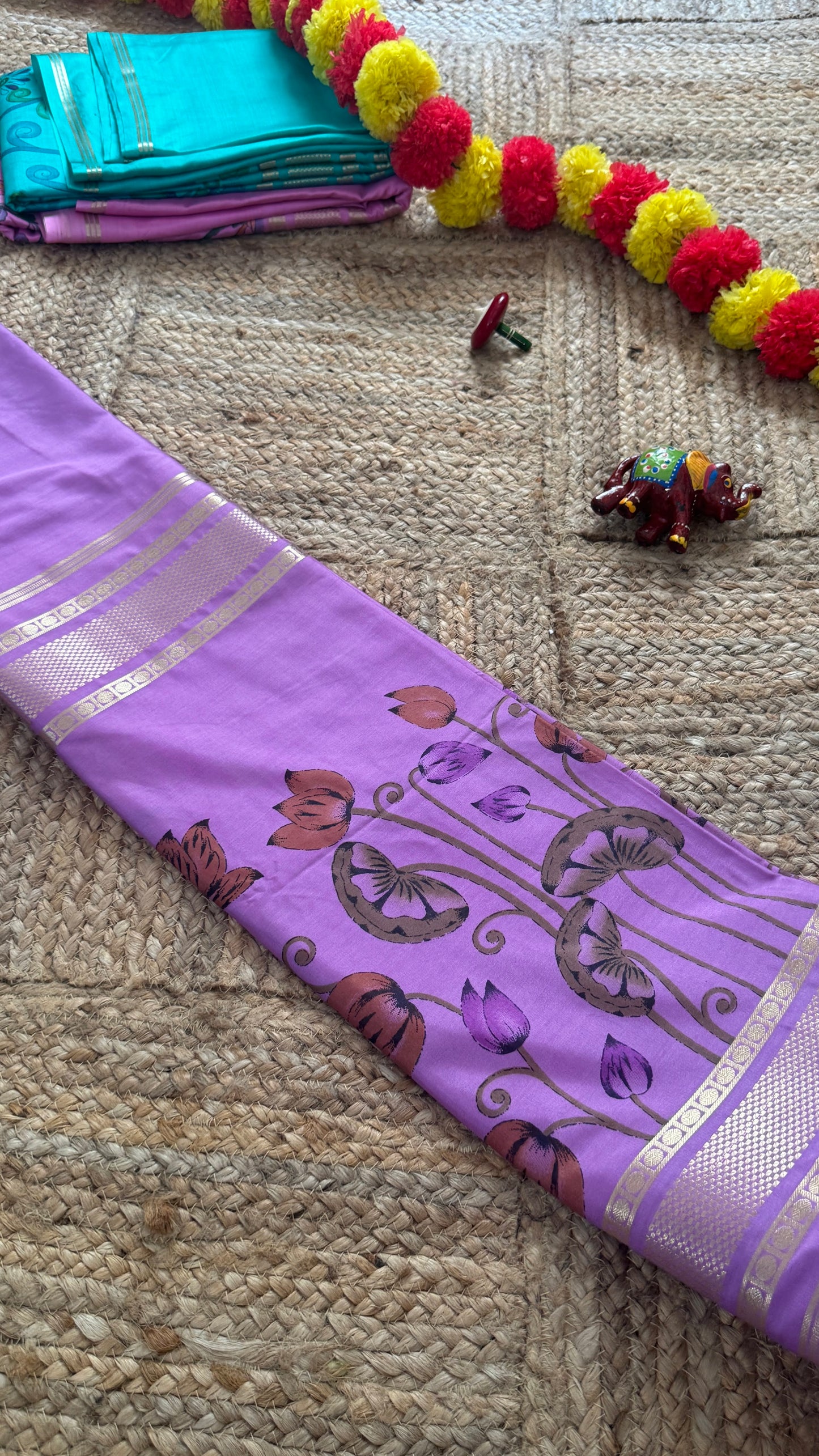 Semi Silk Kalamkari Print Saree  - Light Purple