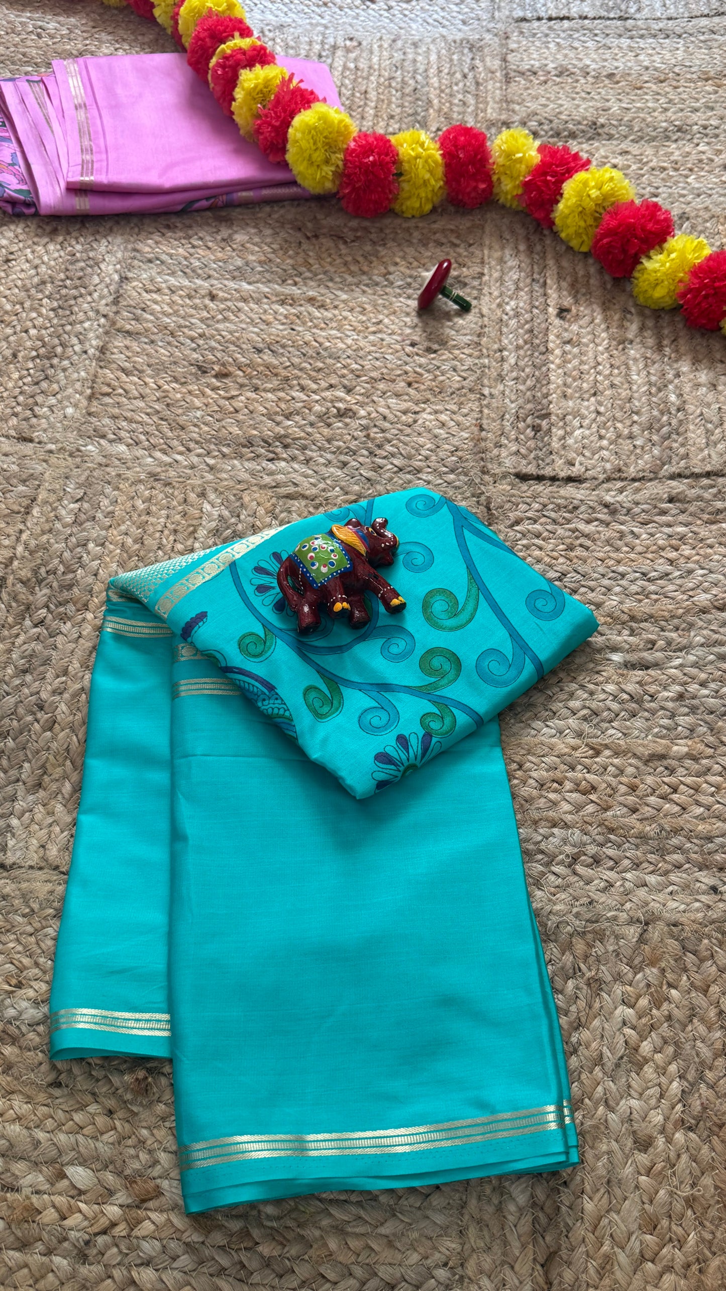 Semi Silk Kalamkari Print Saree  - Torquoise
