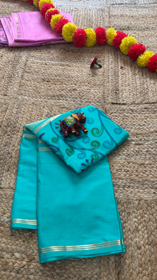 Semi Silk Kalamkari Print Saree  - Torquoise