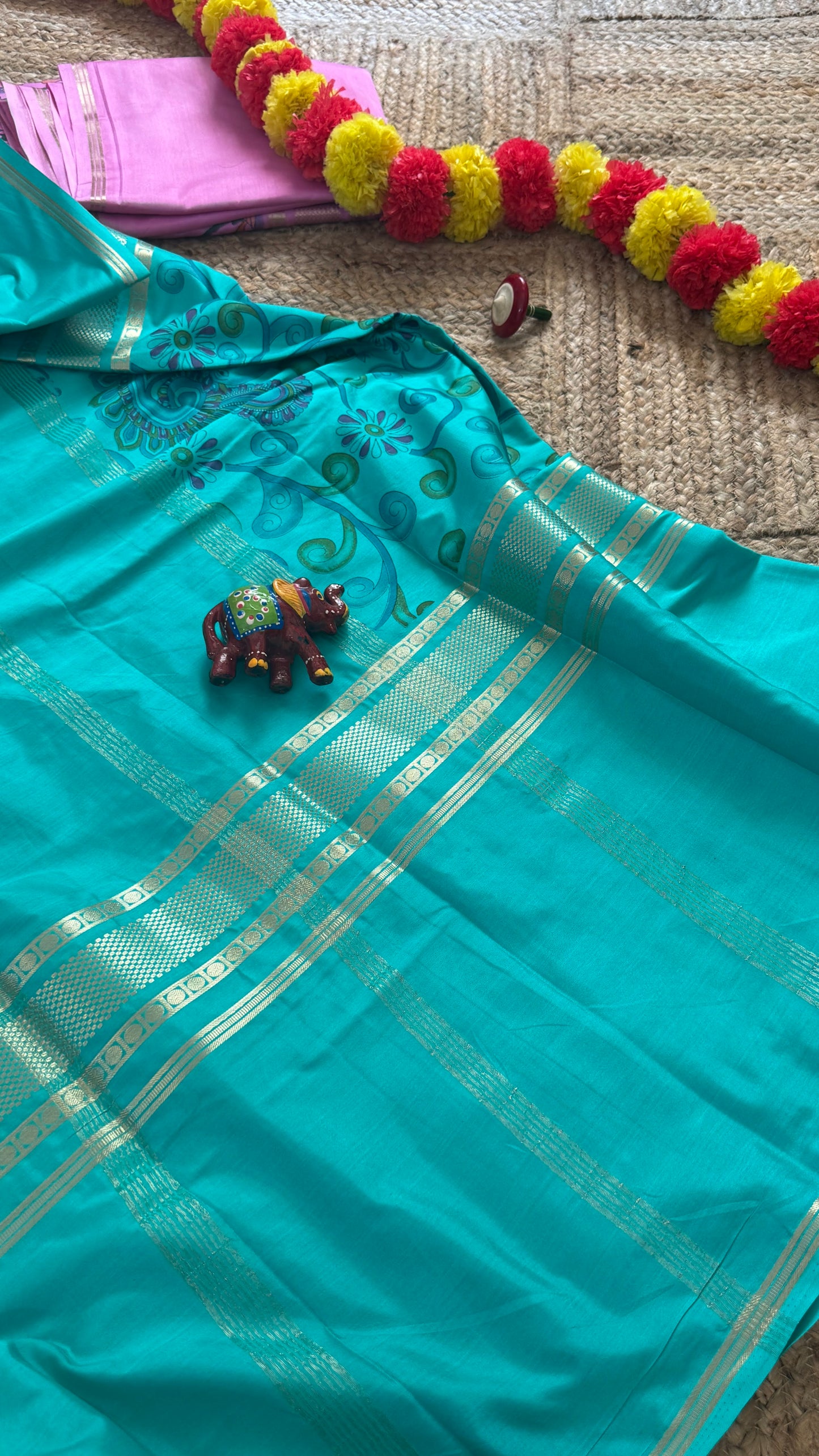 Semi Silk Kalamkari Print Saree  - Torquoise
