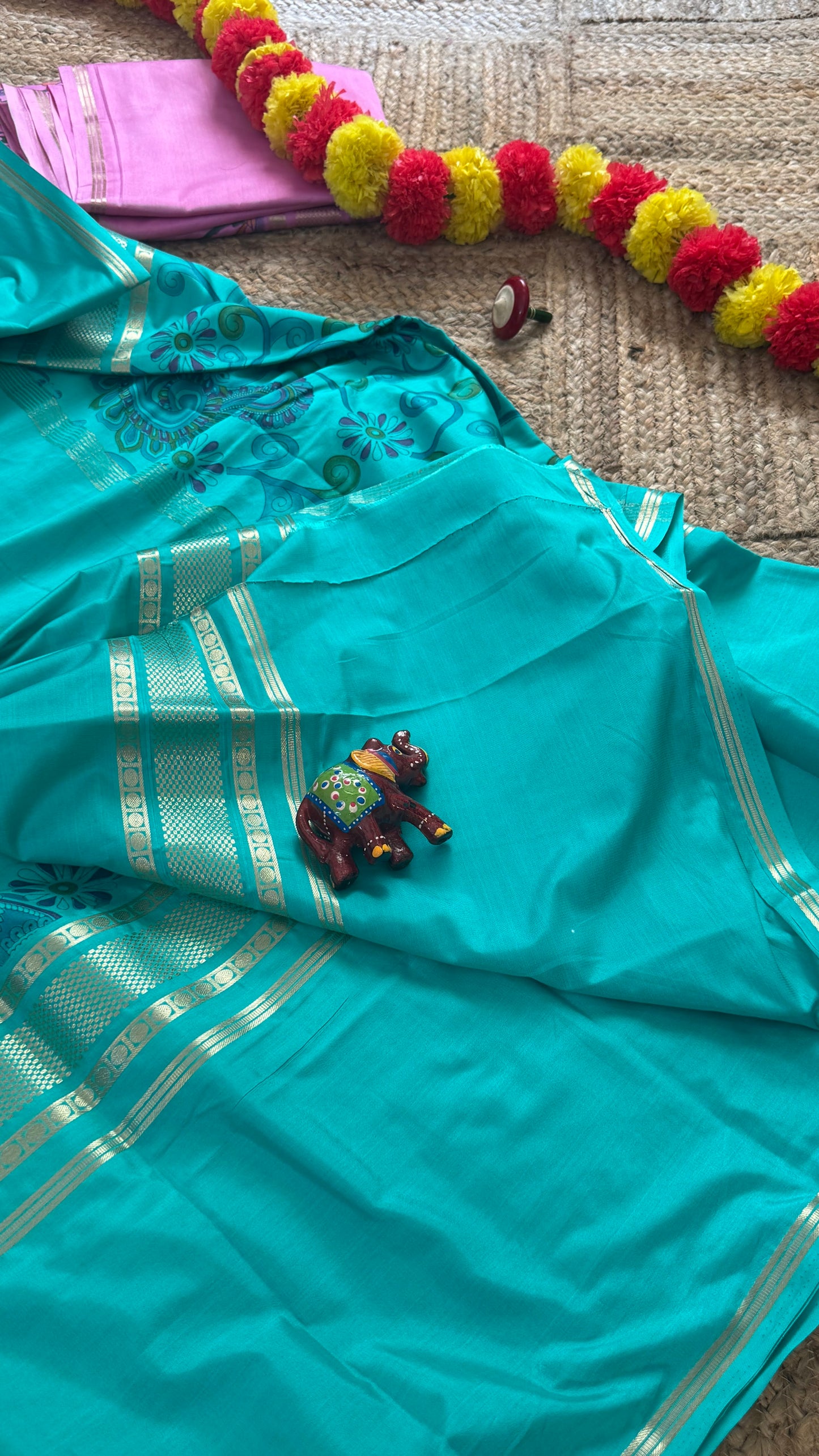 Semi Silk Kalamkari Print Saree  - Torquoise