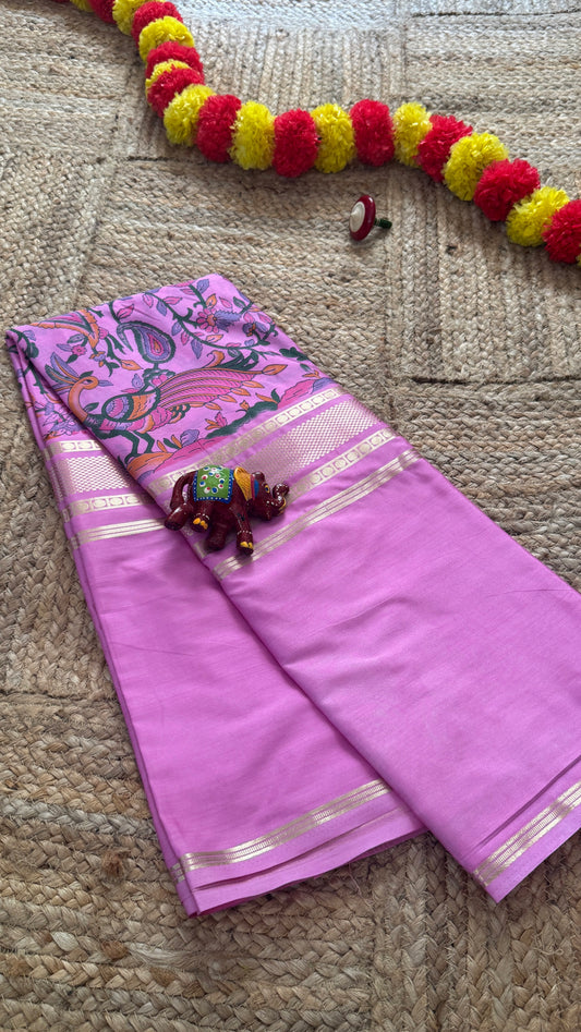 Semi Silk Kalamkari Print Saree  - Pink1