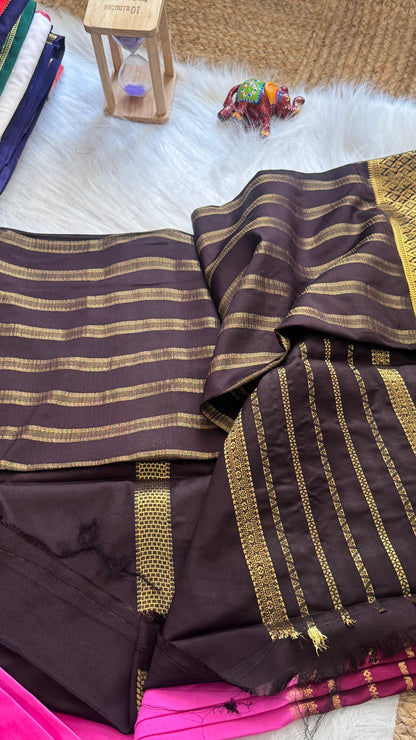 Semi  Mysore Silk Saree - 3D Pattern - Black, Maroon and Pink
