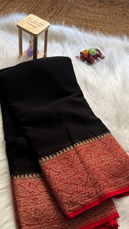 Khaddi Georgette - Black and Red