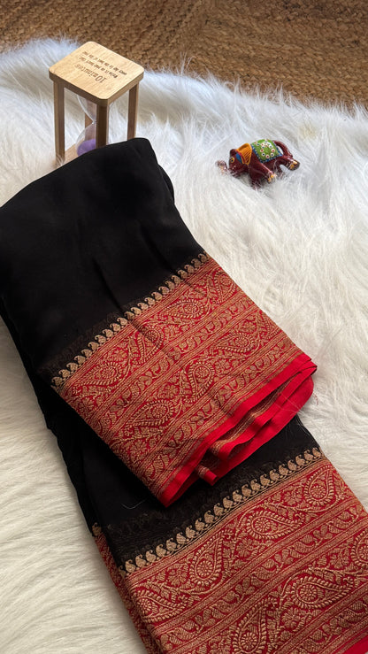 Khaddi Georgette - Black and Red