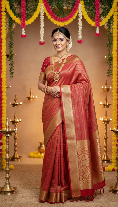 1. Pure Mysore Silk Bridal Saree – Royal Grandeur RED