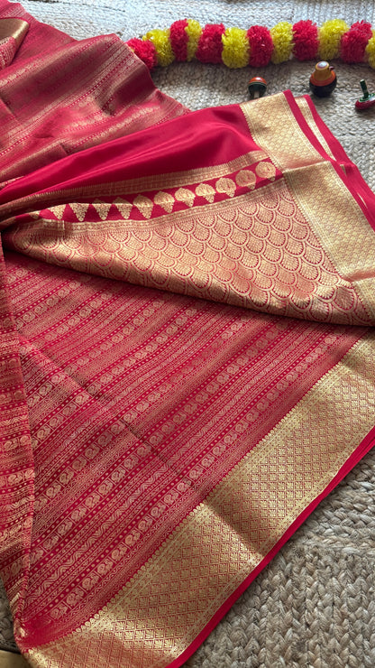 1. Pure Mysore Silk Bridal Saree – Royal Grandeur RED