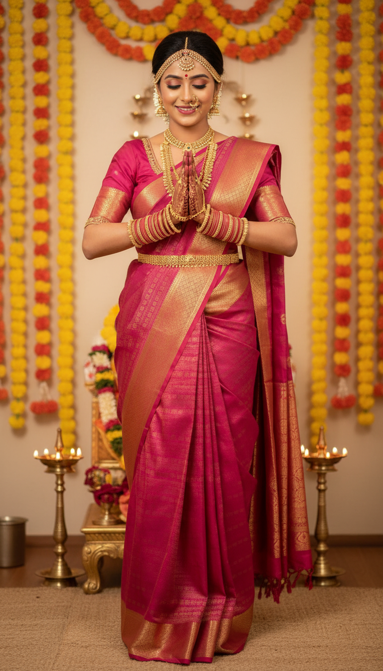 2. Pure Mysore Silk Bridal Saree – Royal Grandeur PINK