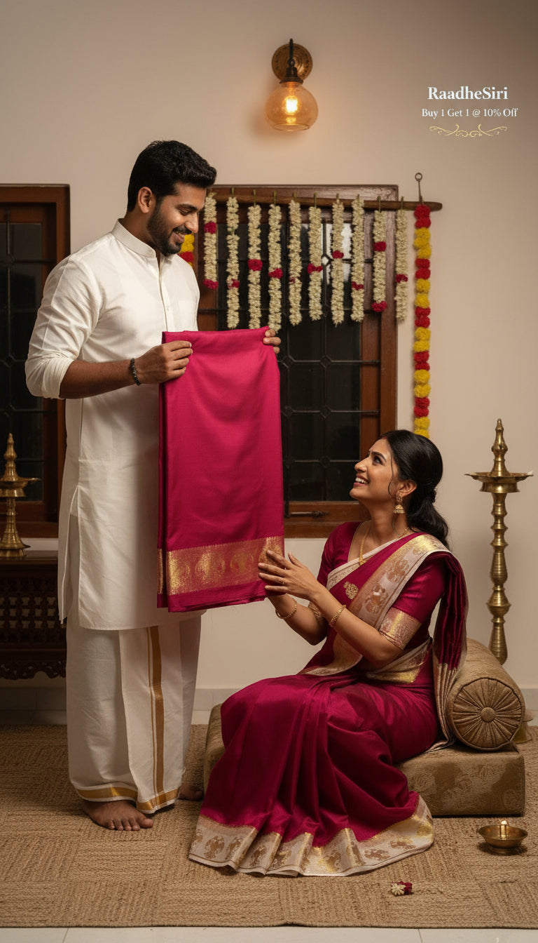 Pure Mysore Silk Saree - GandaBerunda Border Pink & Cream