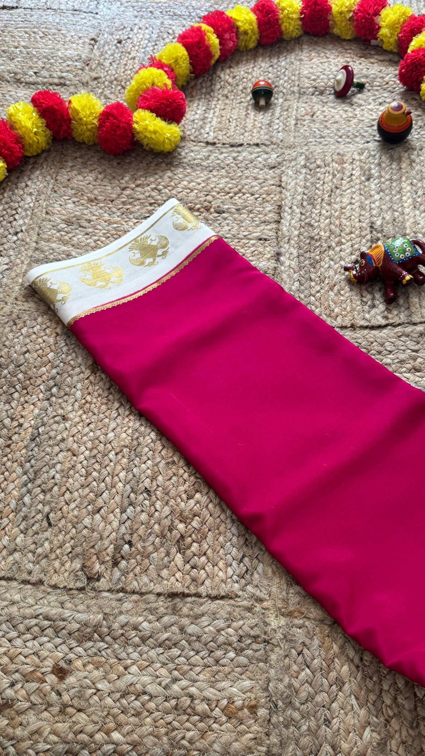 Pure Mysore Silk Saree - GandaBerunda Boarder Pink & Cream