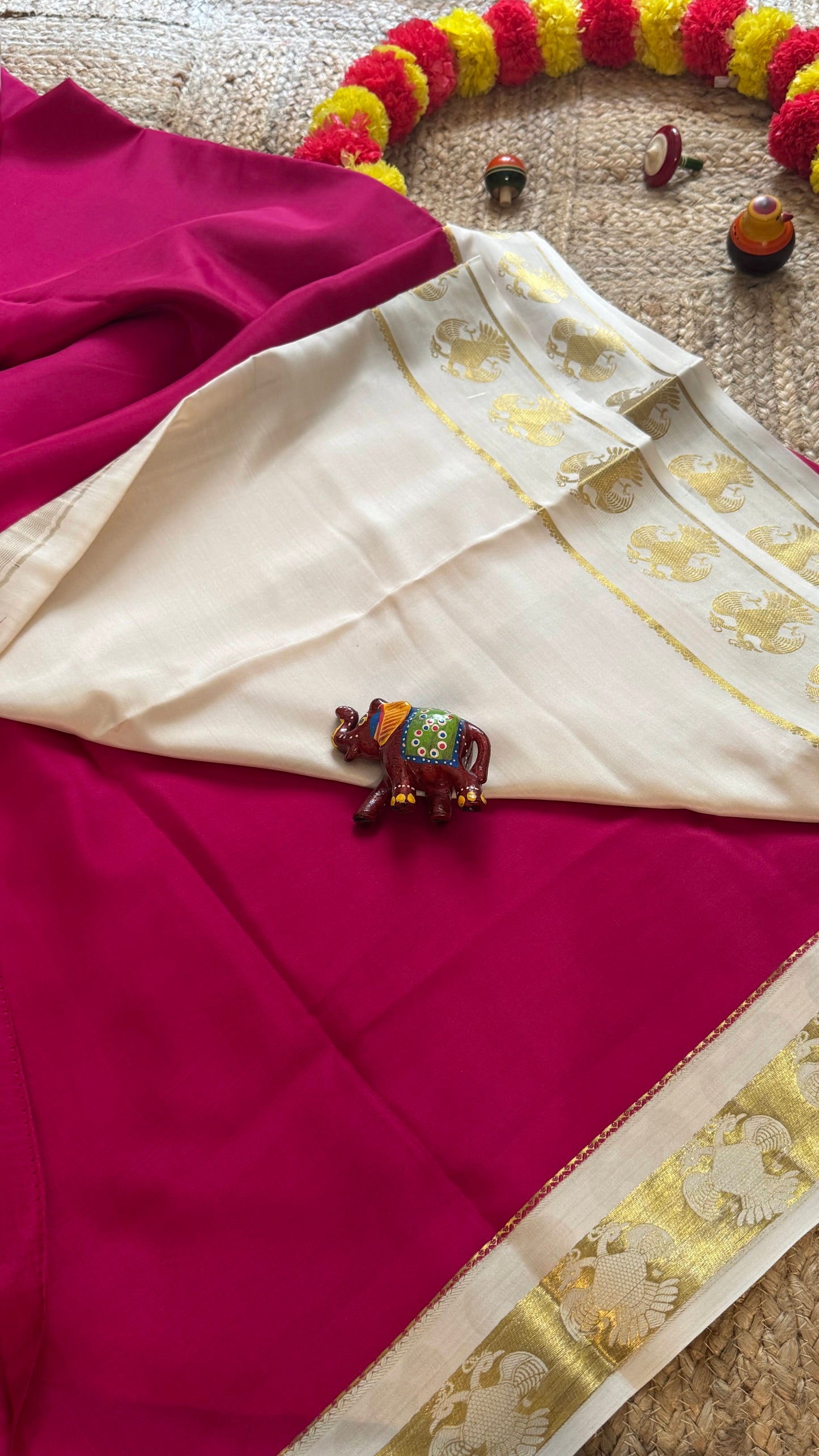 Pure Mysore Silk Saree - GandaBerunda Boarder Pink & Cream