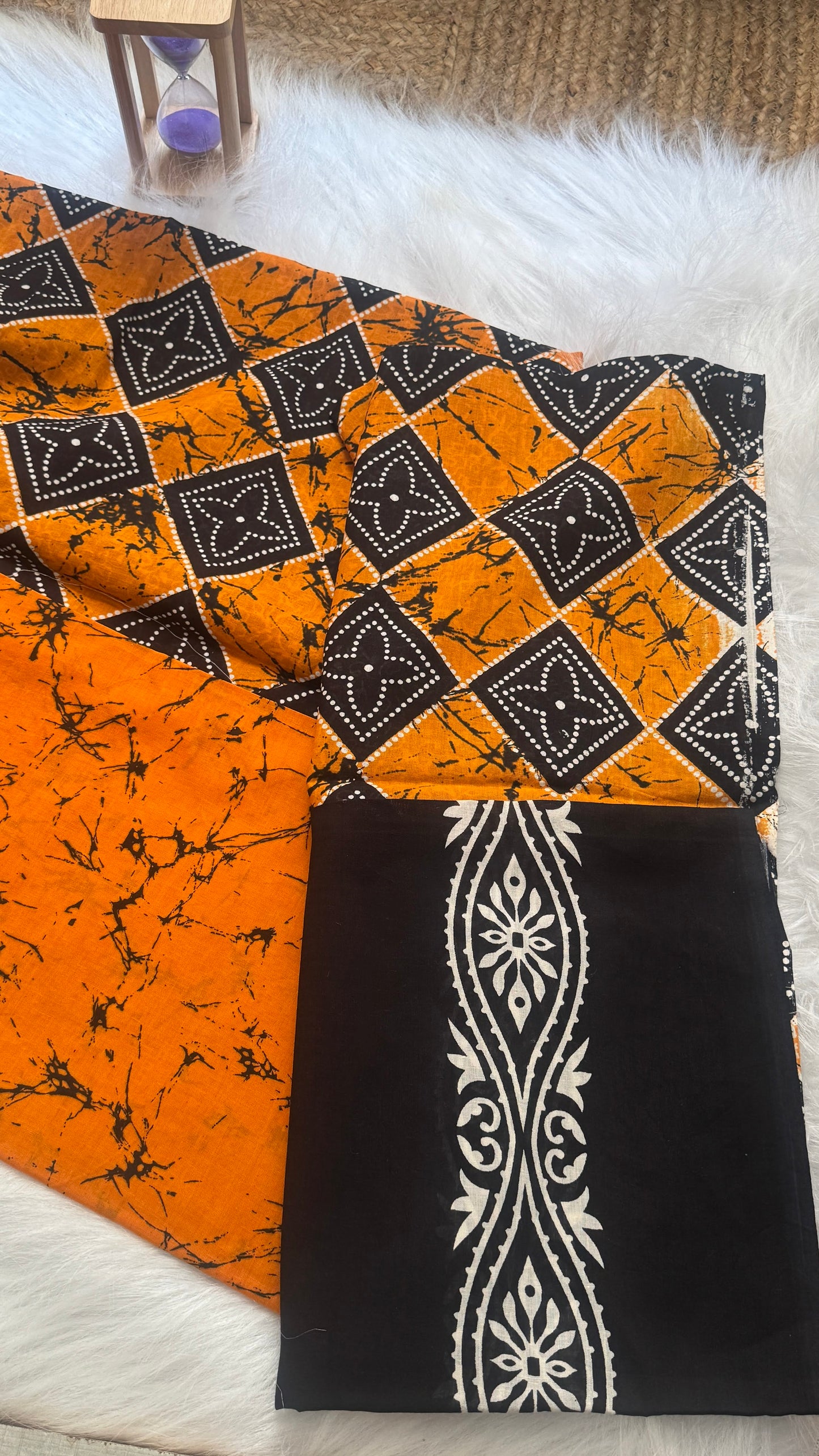 Mul Mul Cotton Sarees - Orange & Black