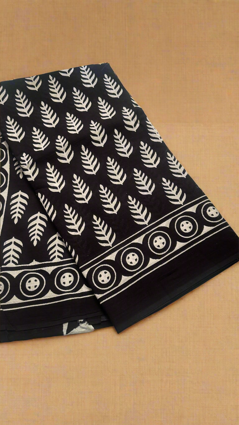 Mul Mul Cotton Sarees - Black and White