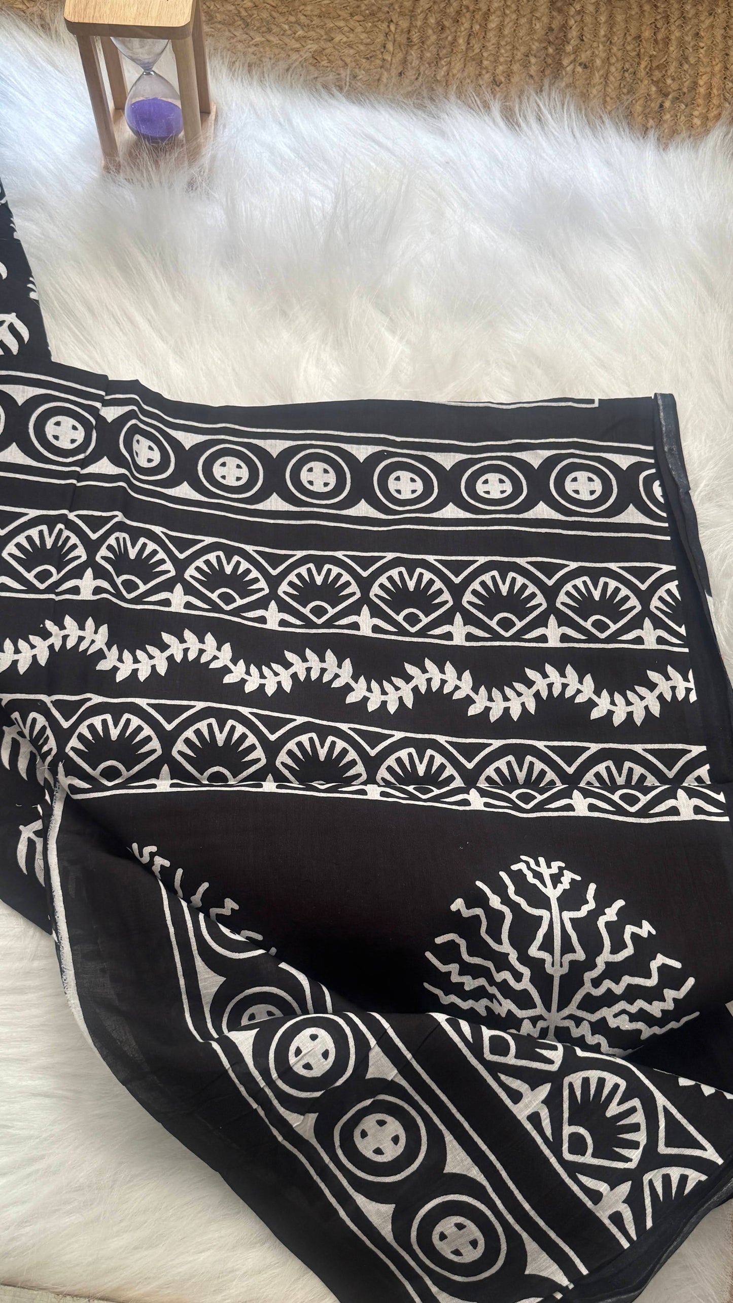 Mul Mul Cotton Sarees - Black and White