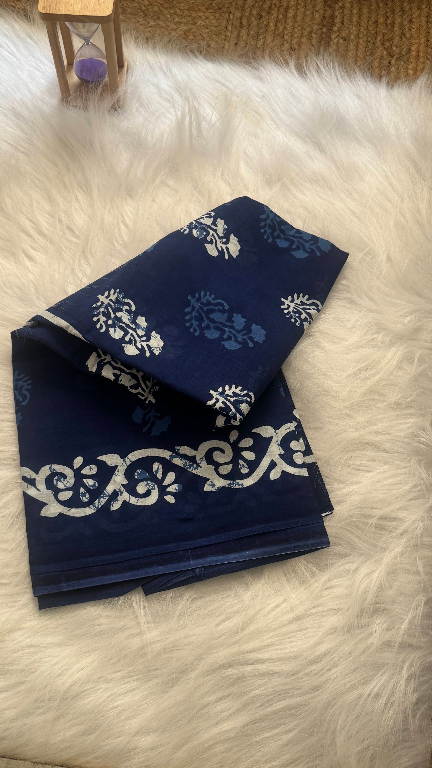 Mul Mul Cotton Sarees - Blue and White