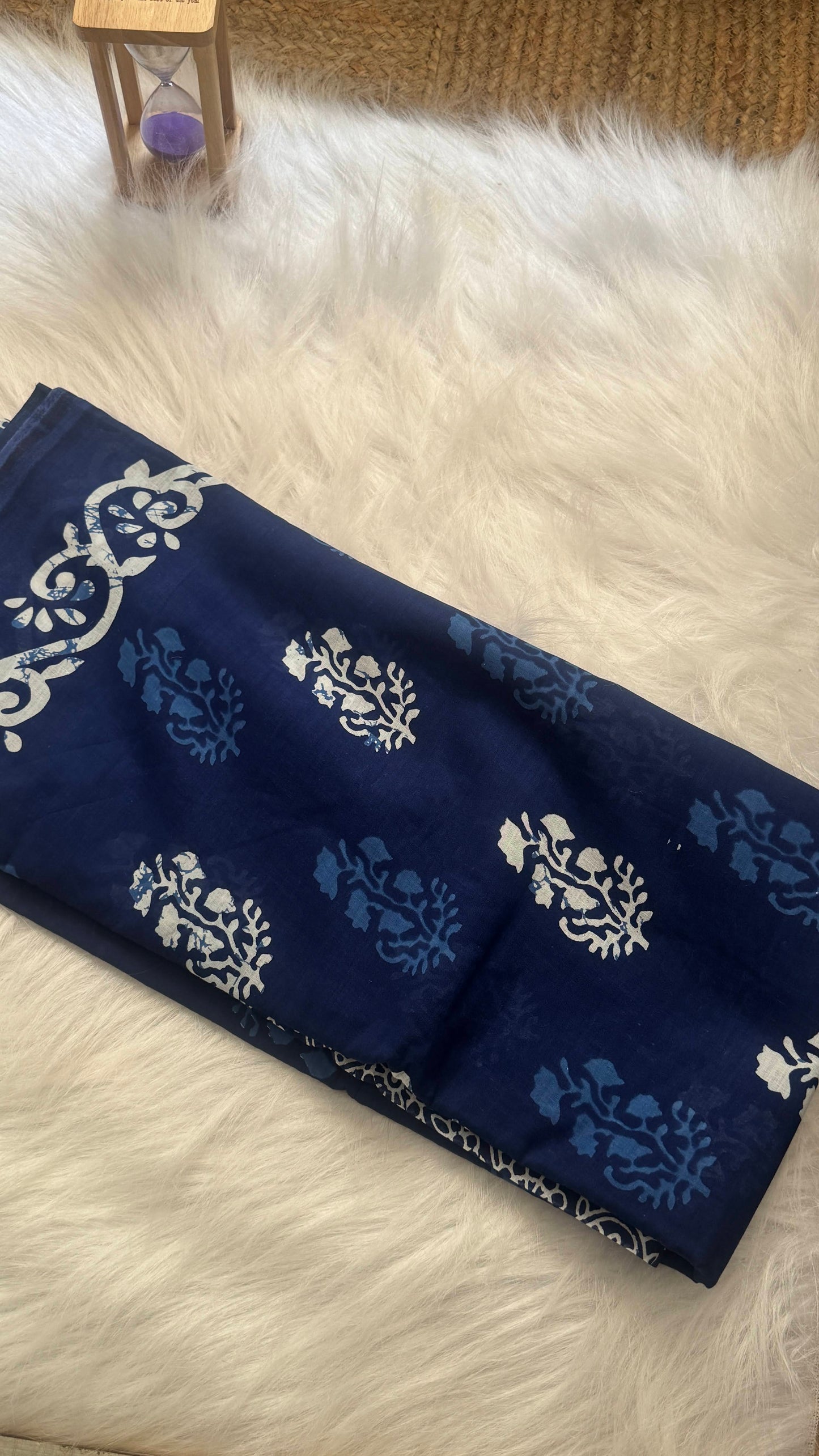 Mul Mul Cotton Sarees - Blue and White