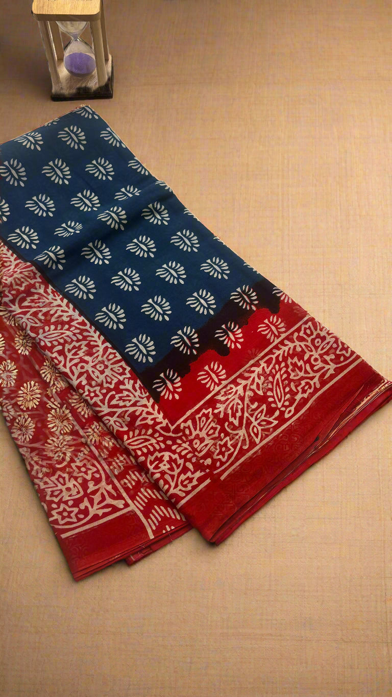 Mul Mul Cotton Sarees -  Blue and Pink