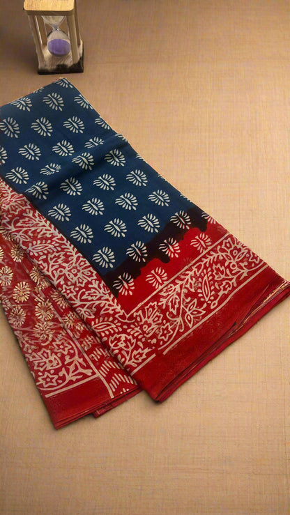 Mul Mul Cotton Sarees -  Blue and Pink