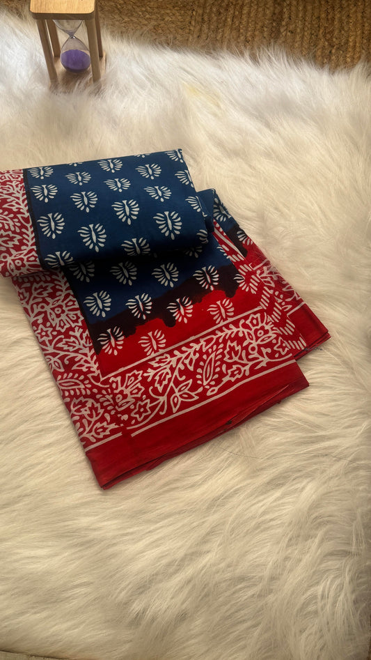 Mul Mul Cotton Sarees -  Blue and Pink