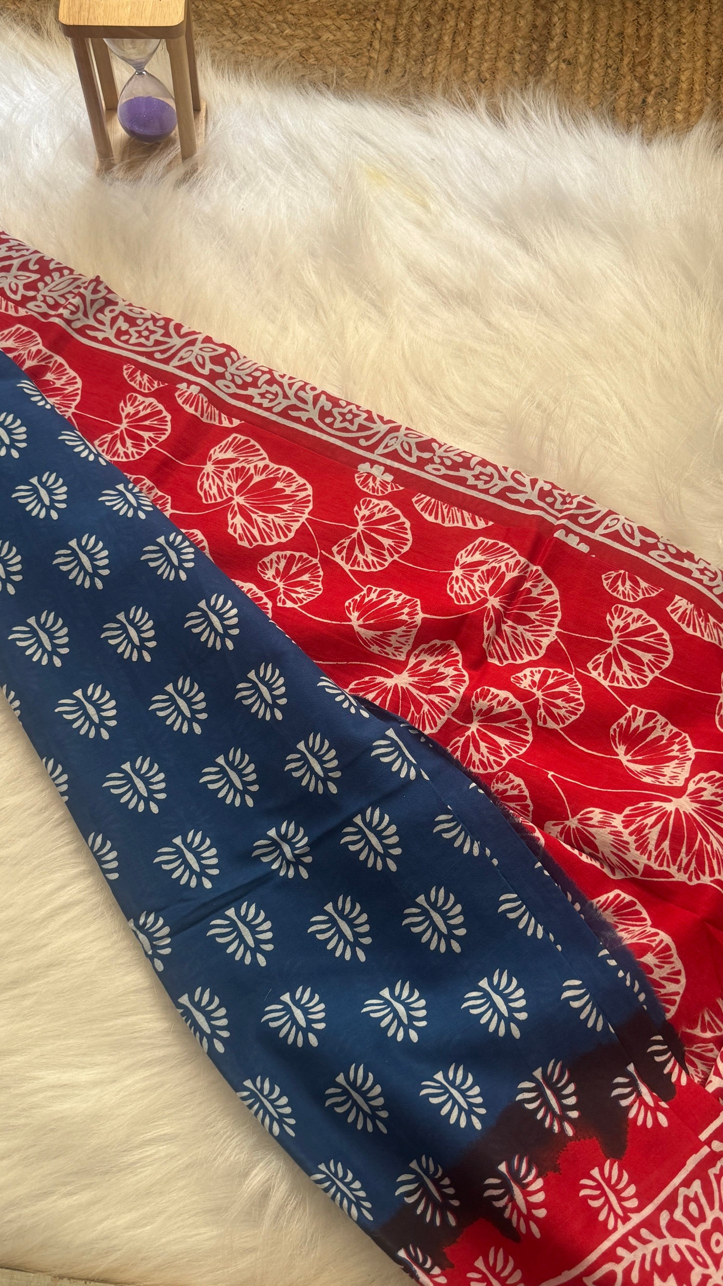 Mul Mul Cotton Sarees -  Blue and Pink