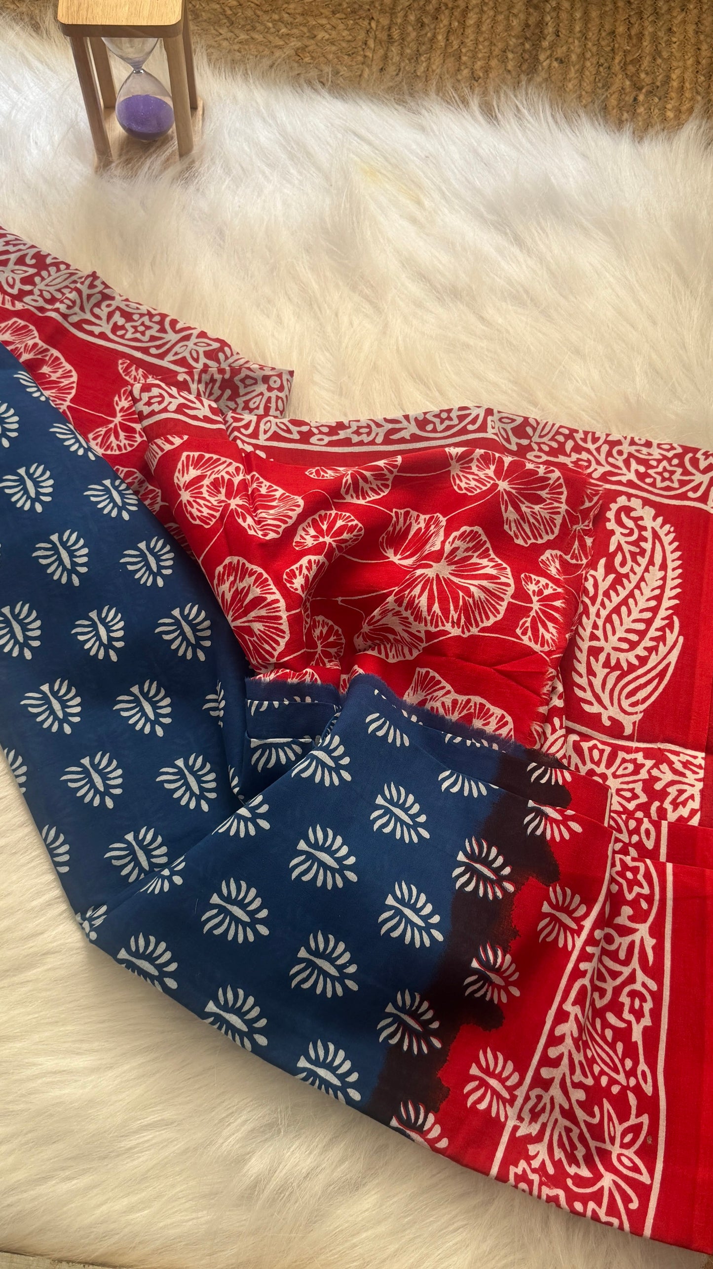 Mul Mul Cotton Sarees -  Blue and Pink