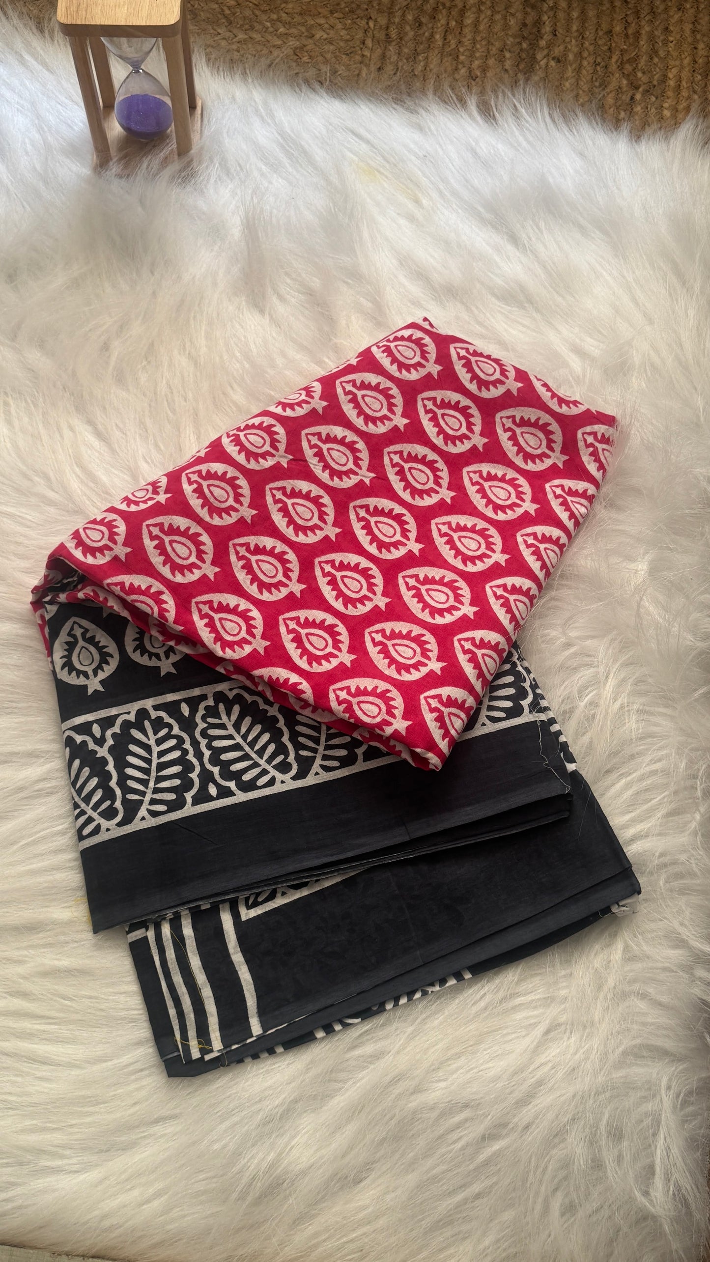 Mul Mul Cotton Sarees -  Black and Light Pink