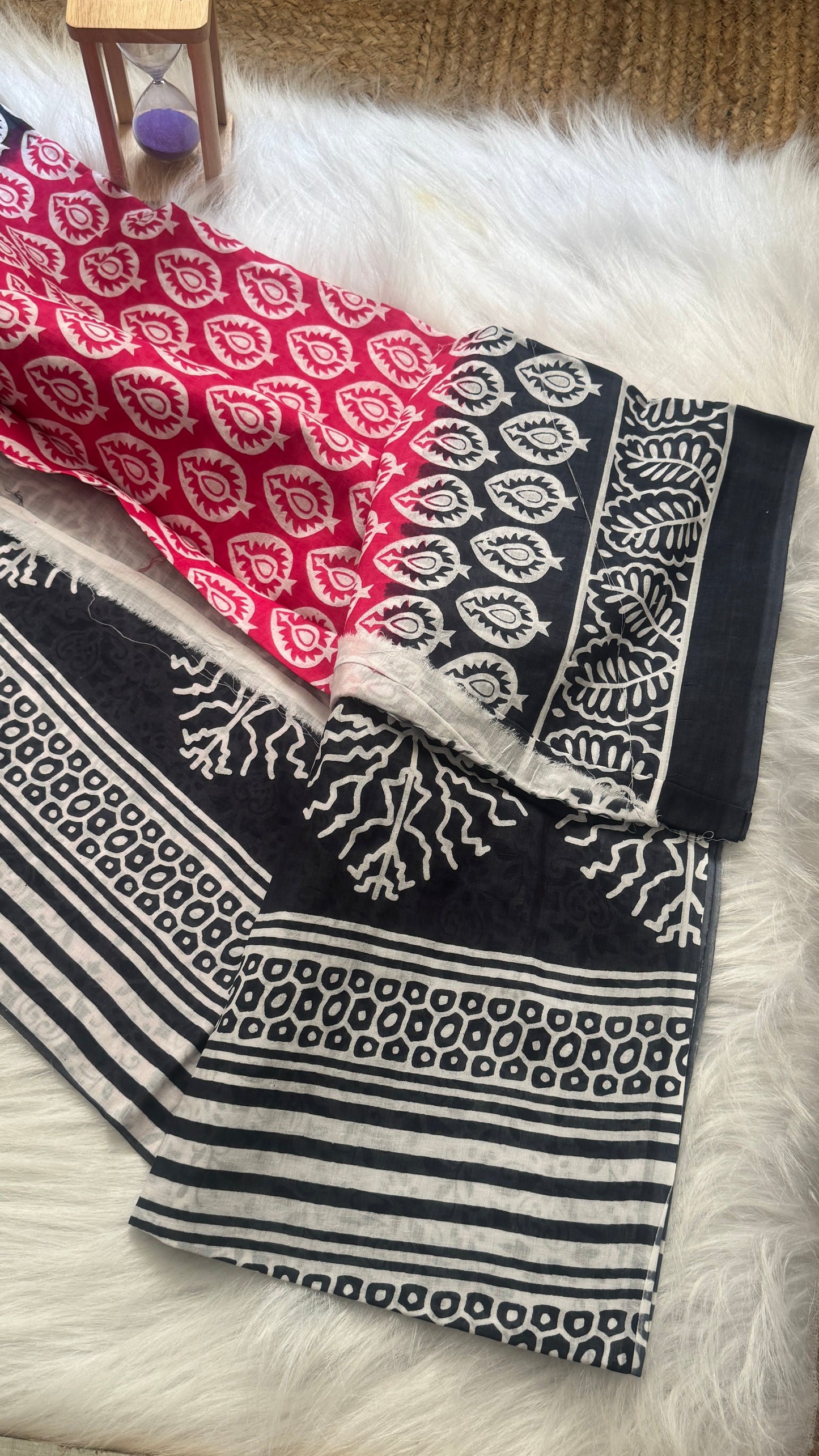 Mul Mul Cotton Sarees -  Black and Light Pink