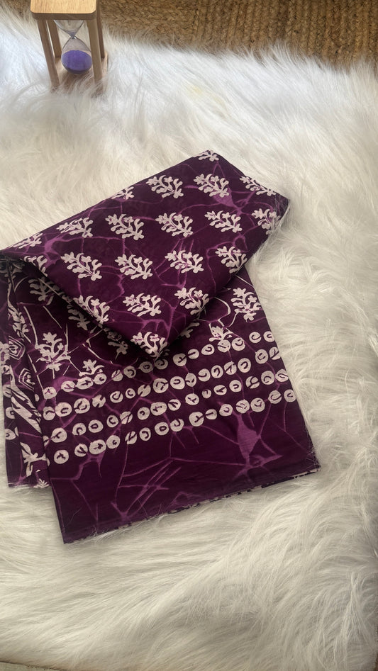 Mul Mul Cotton Sarees -  Purple and White