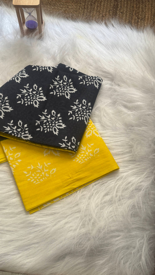 Mul Mul Cotton Sarees -  Black and Yellow