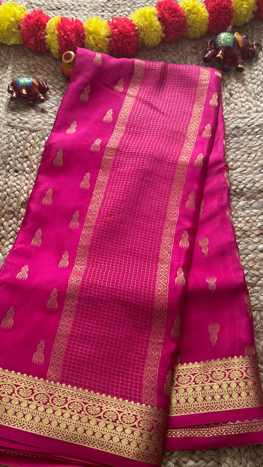 Pure Mysore Silk Saree - Jhumka Zari Solid Pink