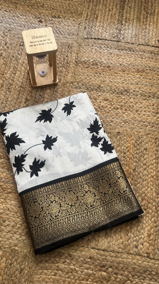 Dola Silk Jacquard Sarees - Black & White with butterfly