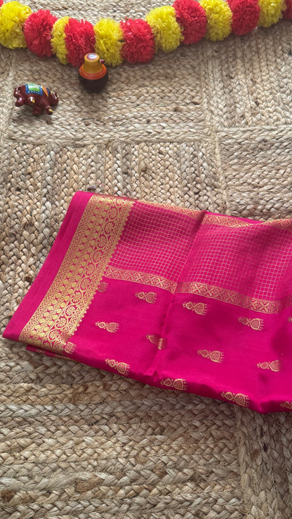 Pure Mysore Silk Saree - Jhumka Zari Solid Pink