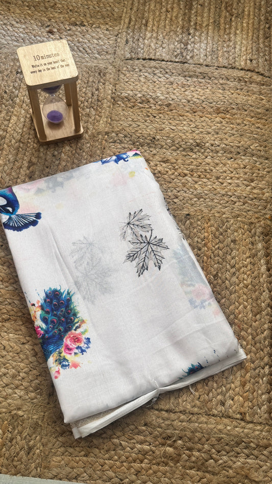 Dola Silk Jacquard Sarees - White with peacock print