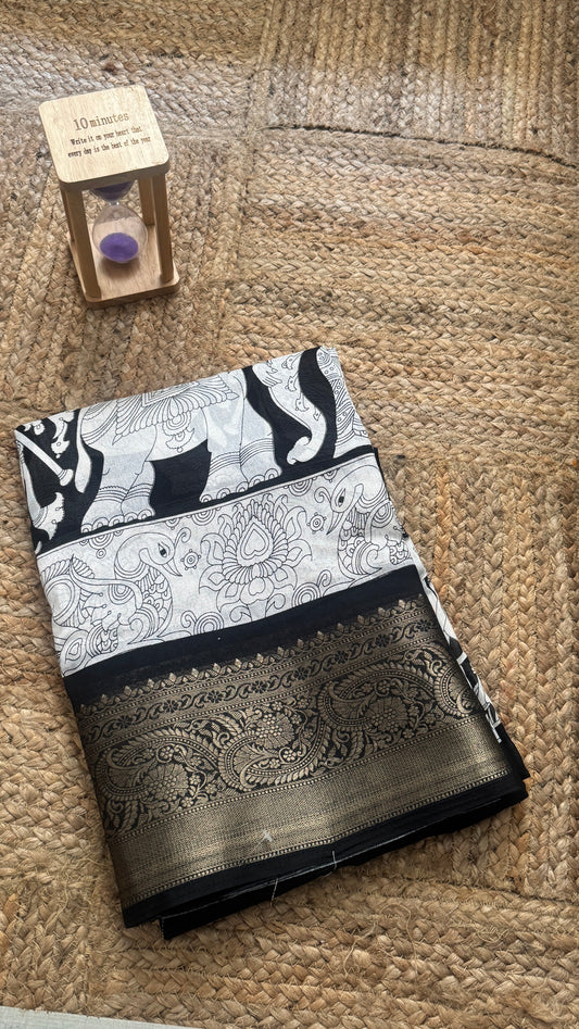 Dola Silk Jacquard Sarees - White with animal prints