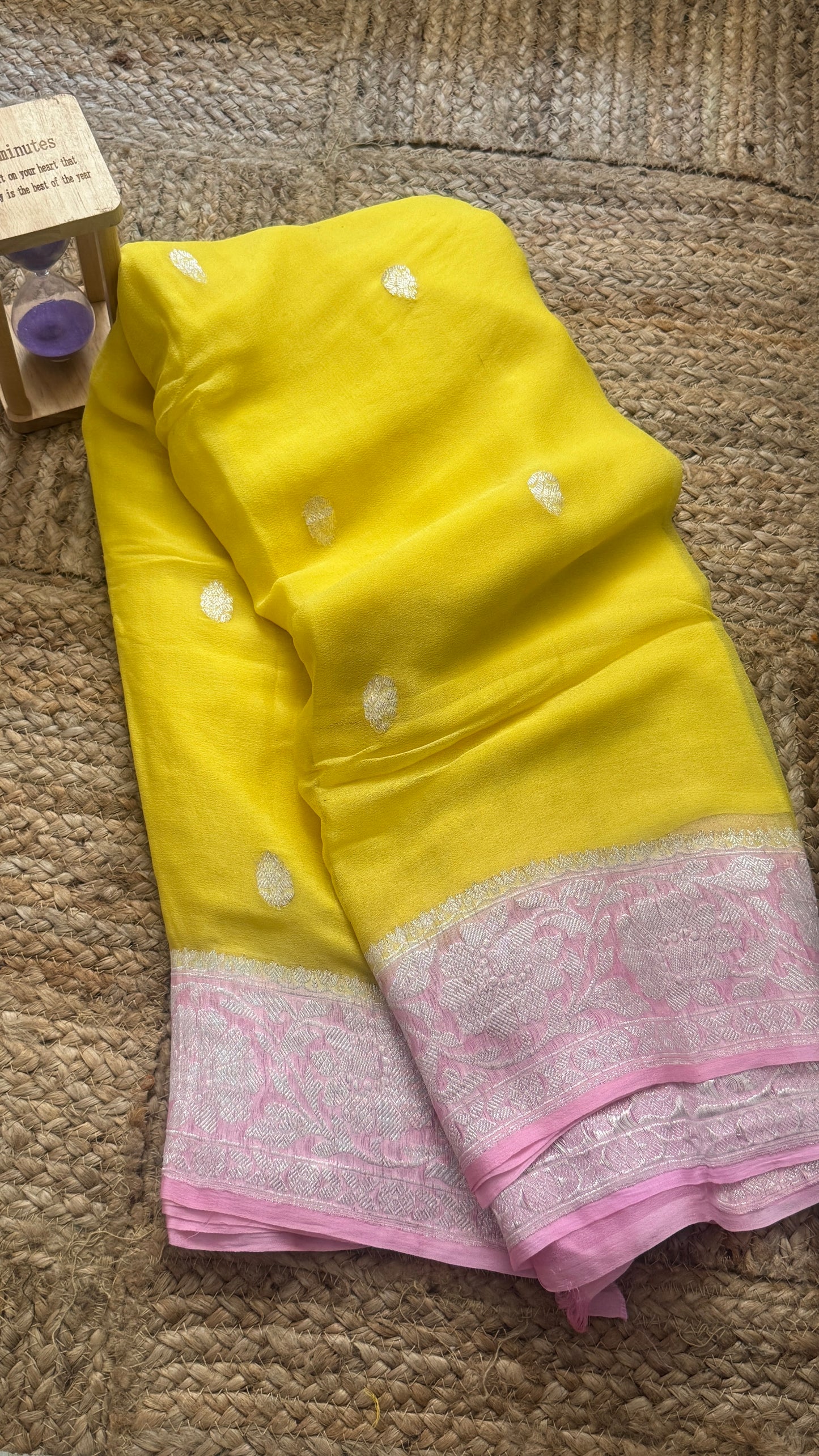 Premium Pure Chiffon Saree - Yellow and Baby Pink