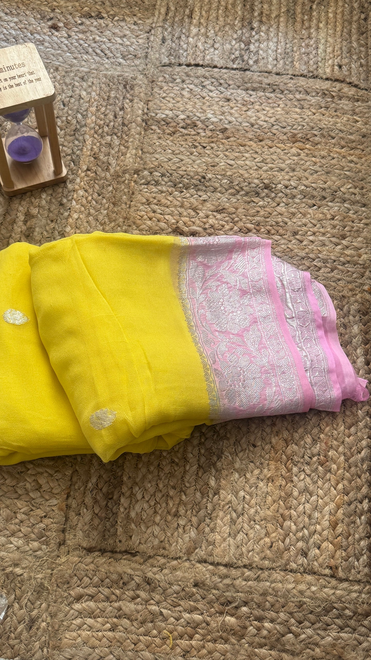 Premium Pure Chiffon Saree - Yellow and Baby Pink