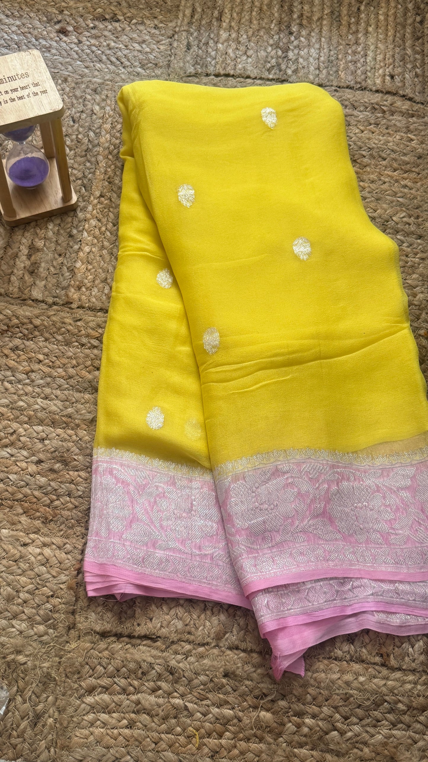 Premium Pure Chiffon Saree - Yellow and Baby Pink