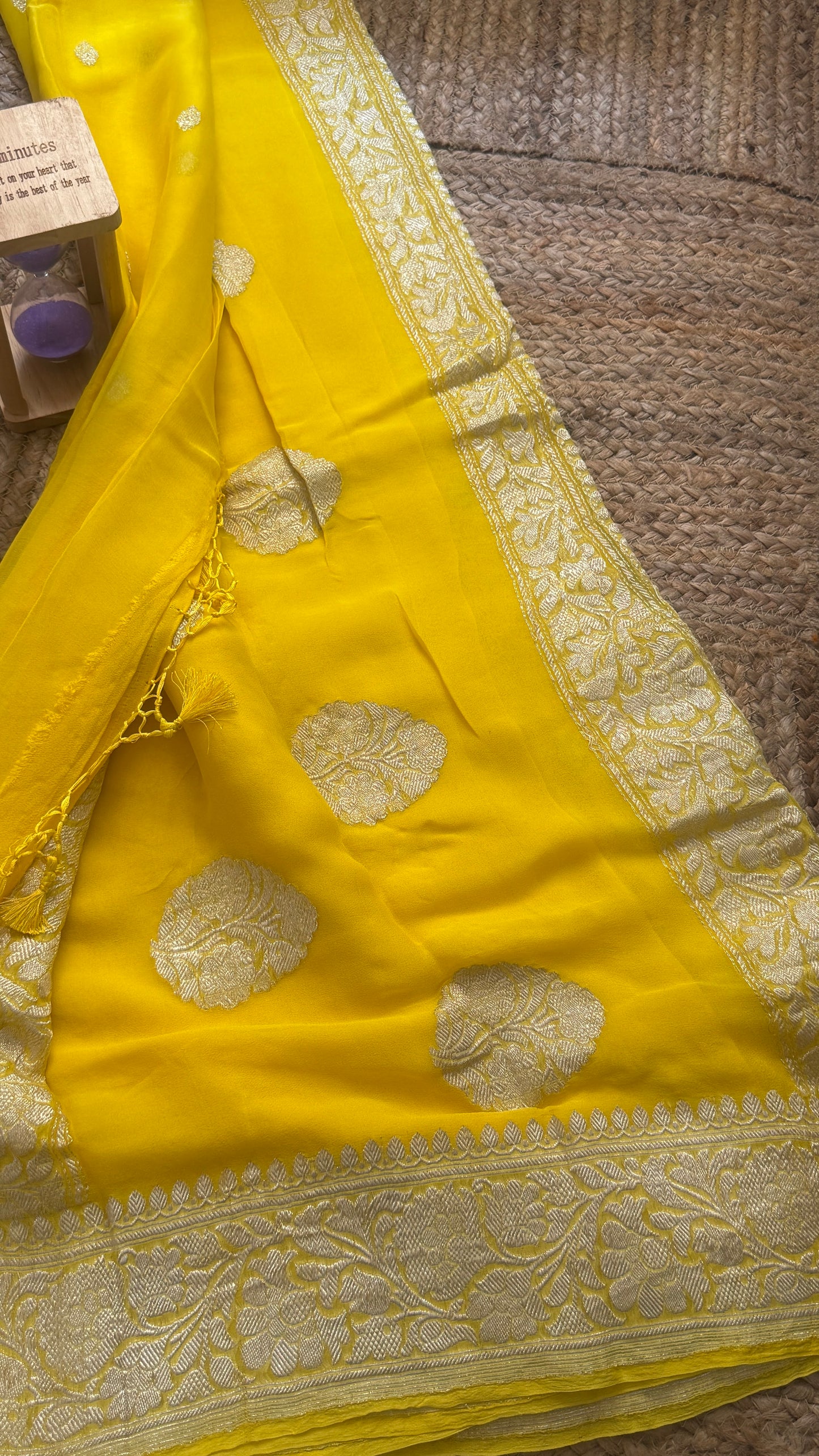 Premium Pure Chiffon Saree - Yellow with silver zari